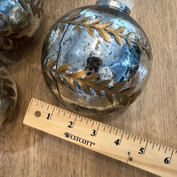 Set 3 Large Mercury Glass Kugel Style Gold Vine Ornaments ~4.5” Christmas Heavy - Picture 8 of 15